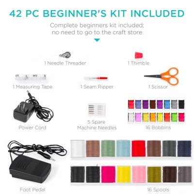 Best Choice Products 6V Portable Sewing Machine, 42-Piece Beginners Kit w/ 12 Stitch Patterns -J5-0425