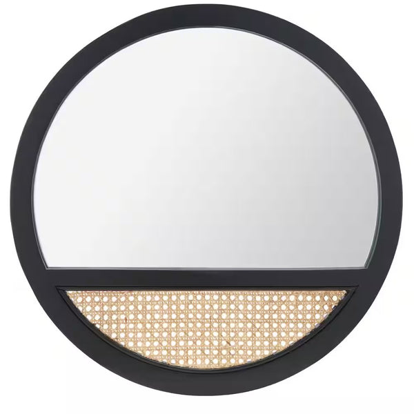 Deonna 23.5 in. W x 23.5 in. H Wood Round Modern Black/Natural Wall Mirror - H10 - 232