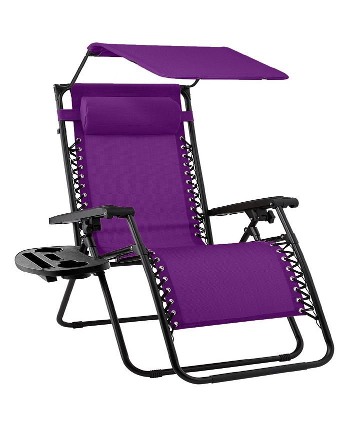 Best Choice Products Folding Zero Gravity Recliner Patio Lounge Chair w/ Canopy Shade, Headrest, Tray - Purple - 1565