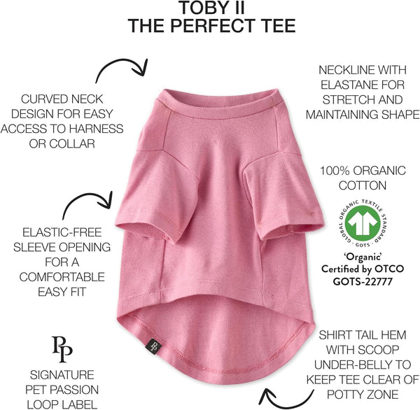 Pet Passion Toby II - The Perfect Tee, 8 Pack Short Sleeve Pet T-Shirt 100% Organic Cotton Tees Clothes for Small, Medium, Large Dogs , Rainbow Pink, Small -F12-0204