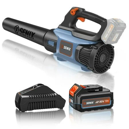 SENIX 20 Volt Max* Cordless Brushless Leaf Blower with 5.0Ah Battery & Charger Included, Variable Air Speeds Up To 450 CFM 100 MPH, BLAX2-M3 1906