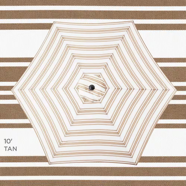 10 ft. Steel Market Tilt and Crank Patio Umbrella in Tan Stripe -F4-1979