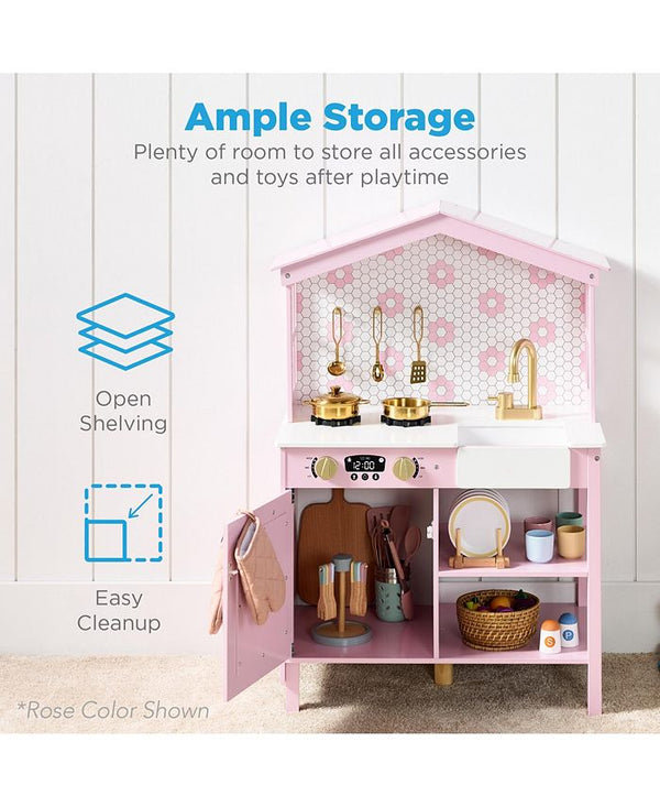 Best Choice Products Pretend Play Wooden Farmhouse Kitchen Set w/ Storage, Clicking Knobs, 5 Accessories - White - No Size - G1 - 1944