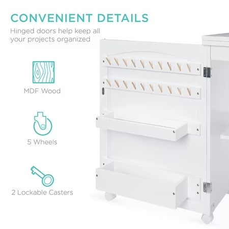 Best Choice Products Sewing Machine Table & Desk w/ Craft Storage and Trays - White - M1 - 1917