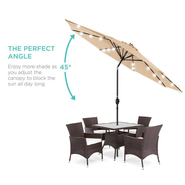 10 ft. Market Solar LED Lighted Tilt Patio Umbrella with UV-Resistant Fabric in Sand -L3-0347