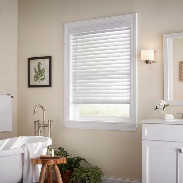 Home Decorators Collection White Cordless Faux Wood Blinds for Windows with 2 in. Slats - 23 in. W x 48 in. L (Actual Size 22.5 in. W x 48 in. L) 275