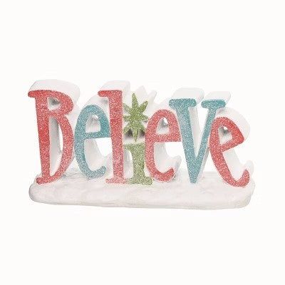 Transpac Multicolor Christmas Believe Decor Resin Letters and Words for Festive Holiday Decoration -K8-0677