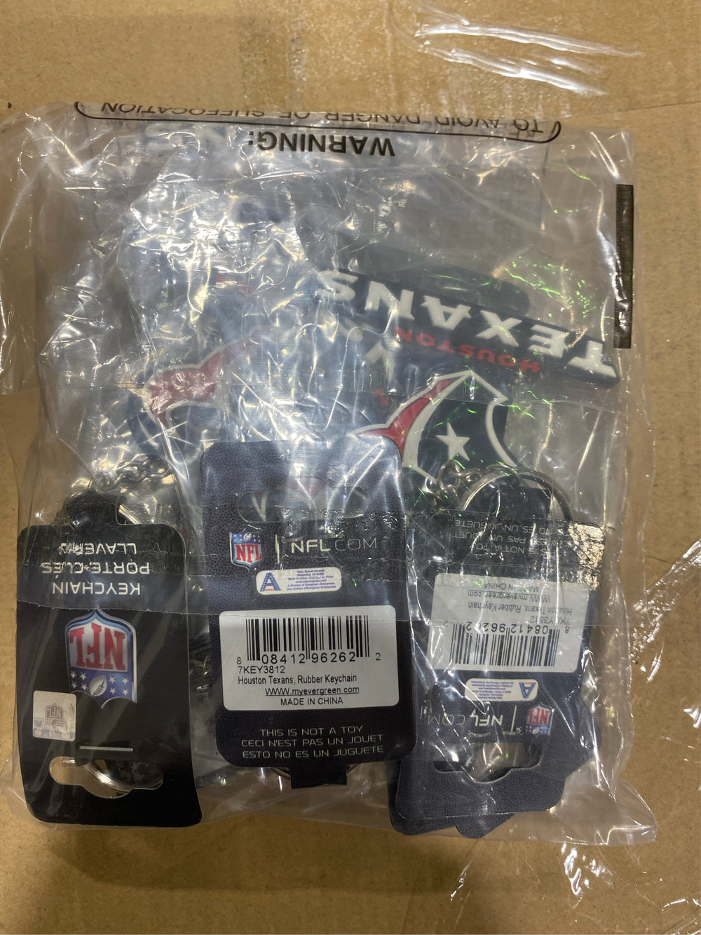 Lot of 10 - Team Sports America NFL Houston Texans Bold Sporty Rubber Keychain - 5" Long x 3" Wide x 0.2" High - B8 - 554