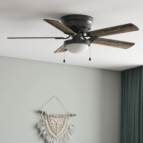 Harbor Breeze Armitage 52-in Matte Black with Black/Cocoa Blades LED Indoor Flush Mount Ceiling Fan with Light (5-Blade) 1109