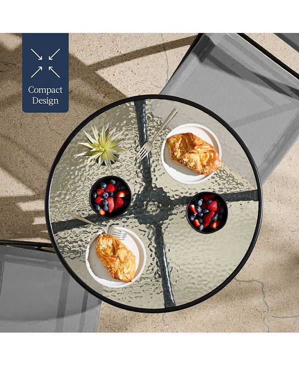 Best Choice Products 3-Piece Patio Bistro Dining Furniture Set w/ Round Textured Glass Tabletop, Folding Chairs - Gray - NO SIZE - M1 - 1822
