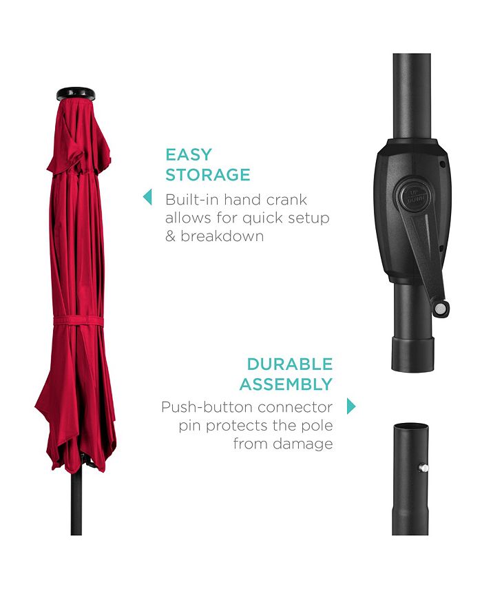 Best Choice Products 7.5ft Outdoor Solar Patio Umbrella for Deck, Pool w/ Tilt, Crank, LED Lights - Red - No Size - L8 - 470