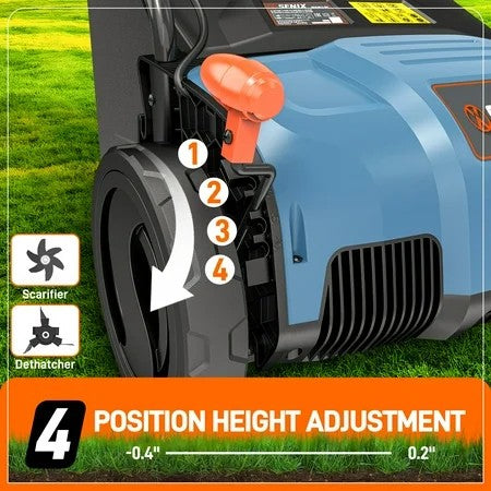 SENIX Corded Dethatcher/Scarifier 2 in 1, 12.6" 12Amp, 4-Position Adjustment with Collection Bag, SCE12-L1 1590