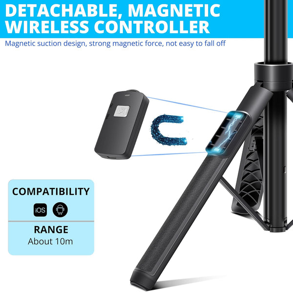 BZE 62 inches Extendable Selfie Stick Tripod with Wireless Remote & Phone Holder, Portable Aluminum Alloy 3 in 1 Stand for Group Photos, Vlogging & Travel Compatible with All Smartphones 1817