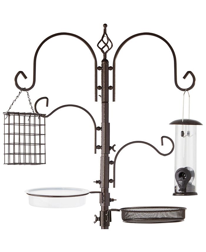 Best Choice Products 91in 4-Hook Bird Feeding Station, Steel Multi-Feeder Stand w/ 2 Feeders, Tray, Bird Bath - Gold - K2 - 367
