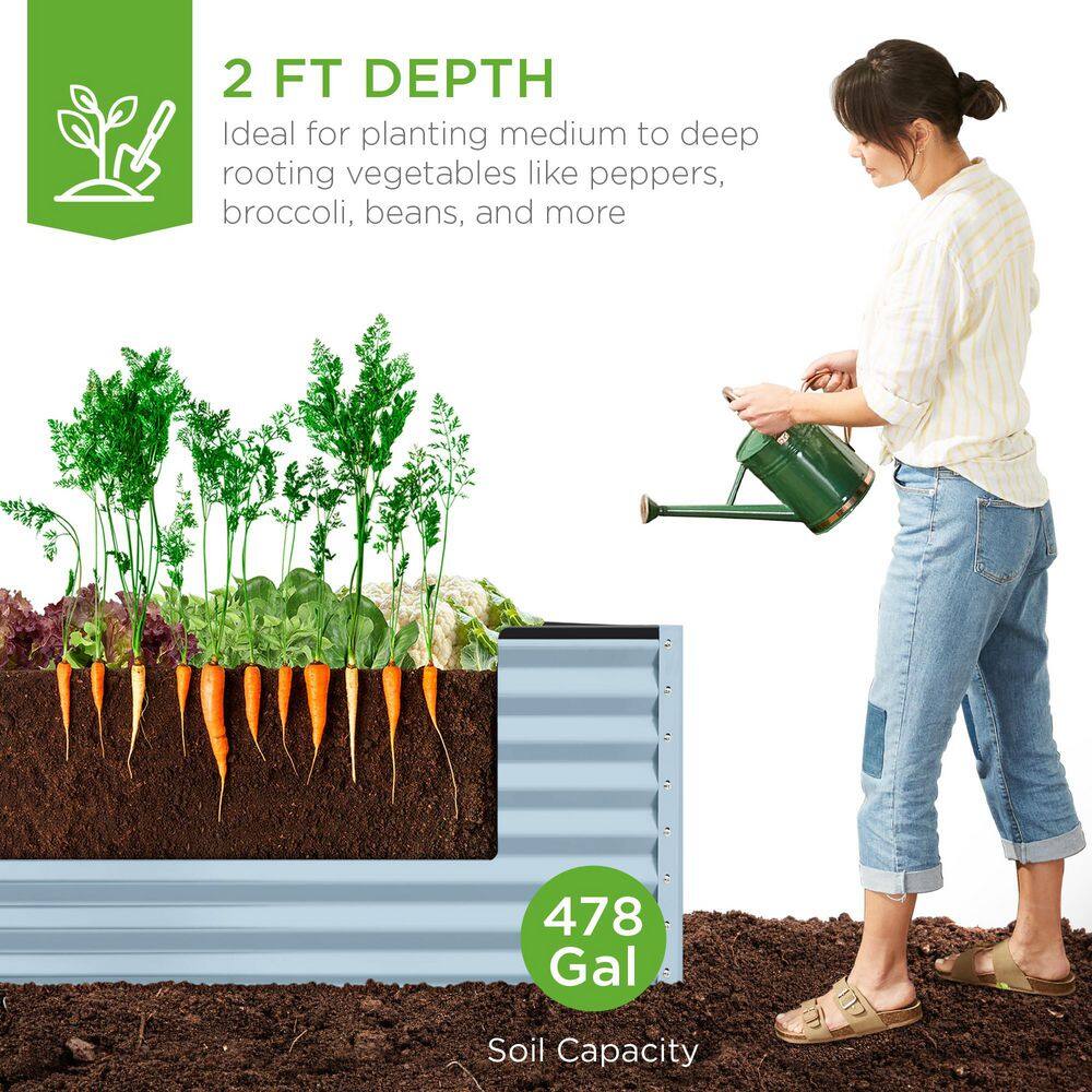 8 ft. x 4 ft. x 2 ft. Mist Blue Outdoor Steel Raised Garden Bed, Planter Box for Vegetables, Flowers, Herbs - D3 - 1418
