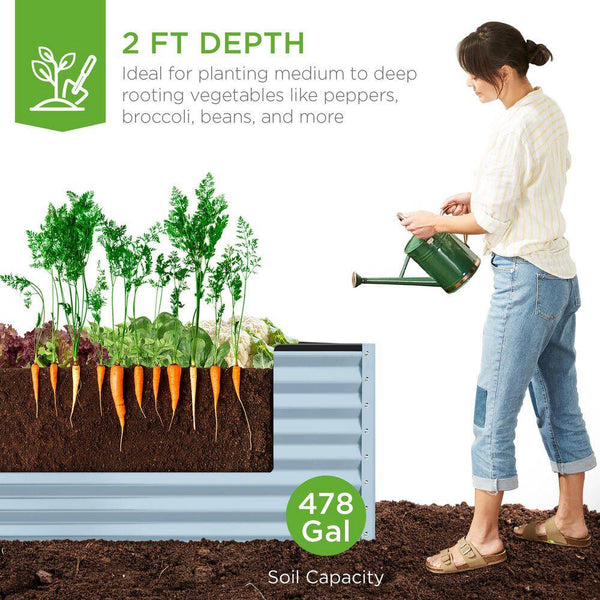8 ft. x 4 ft. x 2 ft. Mist Blue Outdoor Steel Raised Garden Bed, Planter Box for Vegetables, Flowers, Herbs - D3 - 1418