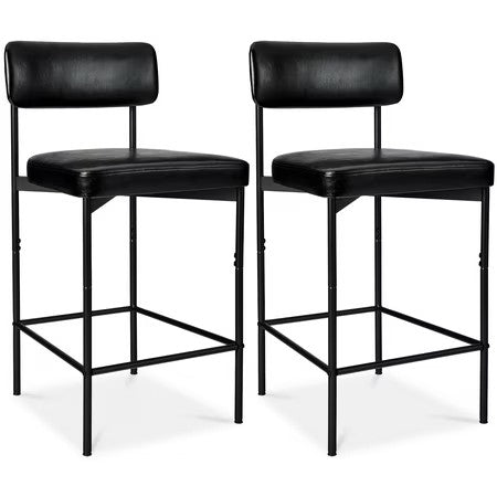 Best Choice Products Set of 2, Armless Counter Height Bar Stools, Modern PU Faux Leather Stools - Midnight Black - D1 - 1011