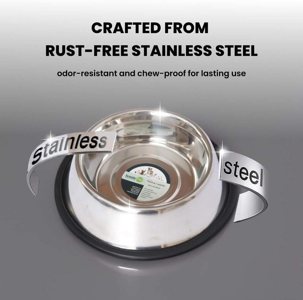 Iconic Pet Stainless Steel Non-Skid Pet Bowl, Rust Free, Odor Resistant, Ideal for Dogs and Cats -J11-0610