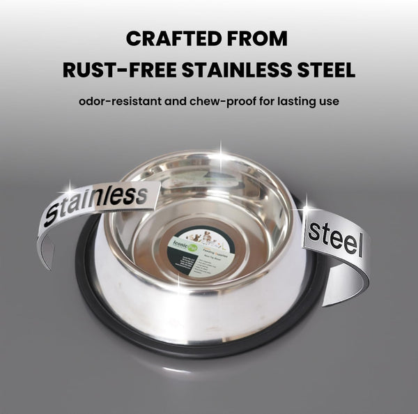 Iconic Pet Stainless Steel Non-Skid Pet Bowl, Rust Free, Odor Resistant, Ideal for Dogs and Cats -J11-0610