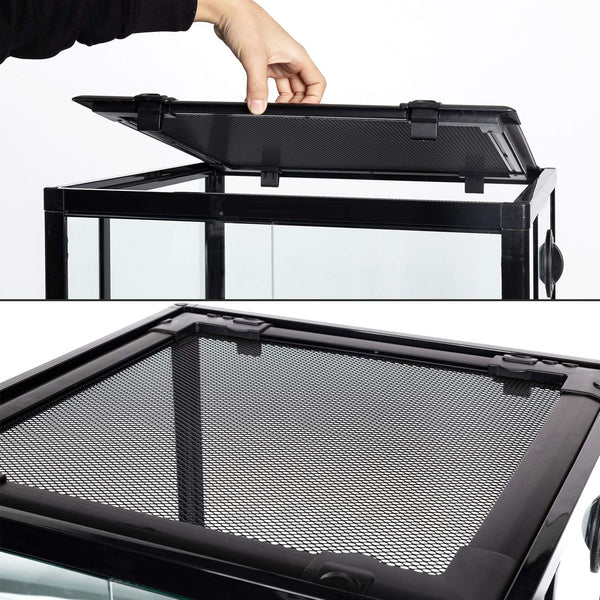 REPTI ZOO Reptile Glass Terrarium, 18" x 18" x 24" Front Opening with Double Hinge Door & Top Screen Ventilation, 30 Gallon Tank Large Reptile Terrarium (Knock-Down) - A3 - 410
