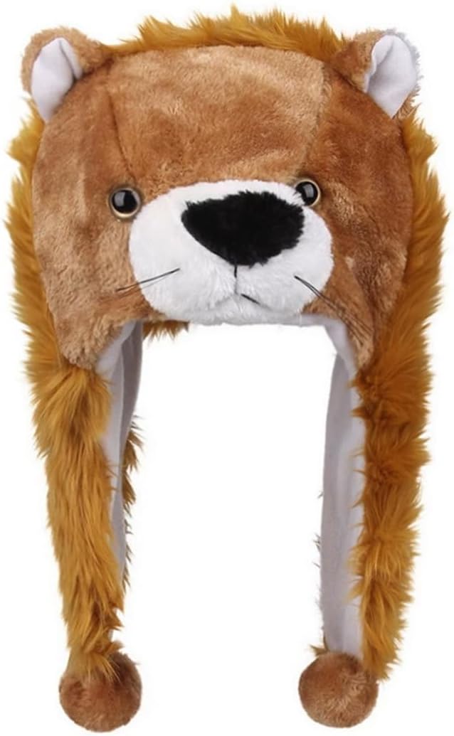 Plush Animal Hat with Ear Flaps, Cozy Novelty Party Cap for for Kids Teens Adults Halloween Christmas - 586