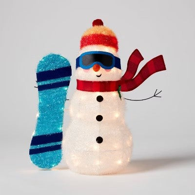 28" Incandescent Tinsel Snowman with Snowboard Christmas Novelty Sculpture Light Clear - Wondershop - K106