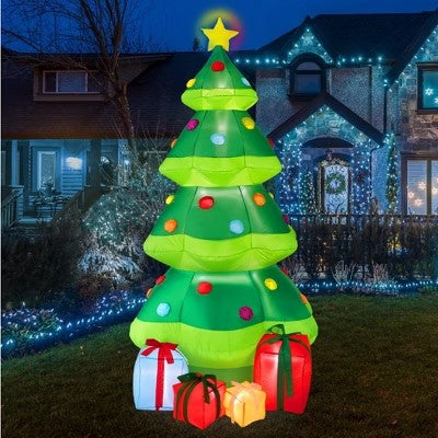 10ft Inflatable Christmas Tree, Large Lighted Outdoor Blow Up Decor w/ 10 LED Lights 704