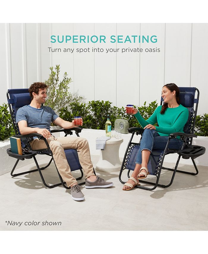 Best Choice Products Set of 2 Zero Gravity Lounge Chair Recliners for Patio, Pool w/ Cup Holder Tray - Brown - D7 - 1464