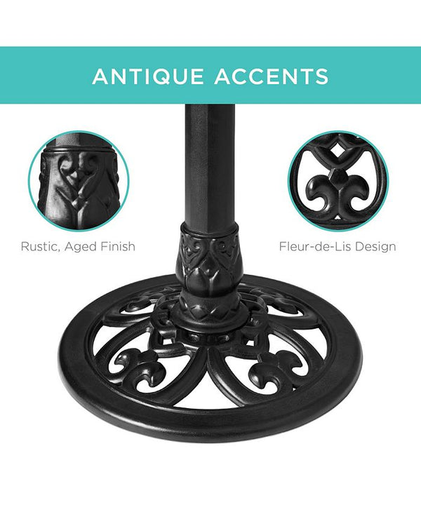 Best Choice Products Outdoor Rustic Pedestal Bird Bath Accent for Garden, Yard w/ Fleur-de-Lis Accents - Black -a10-0603