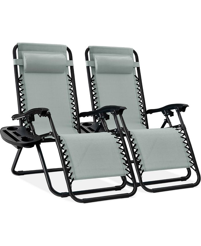 Set of 2 Zero Gravity Lounge Chair Recliners for Patio, Pool w/ Cup Holder Tray - Green - 1712