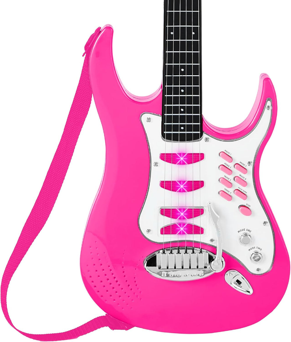 Best Choice Products Toy Kids Guitar Play Set Bundle, Pretend Play Toddler Electric Guitar Kit with Interactive Microphone, Amp, Whammy Bar, 6 Demo Songs and 2 Sticker Sheets - Pink - A7 - 1457