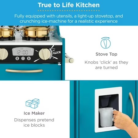 Best Choice Products Pretend Play Kitchen Wooden Toy Set for Kids w/ Telephone, Utensils, Oven, Microwave - Teal - B11 - 1482