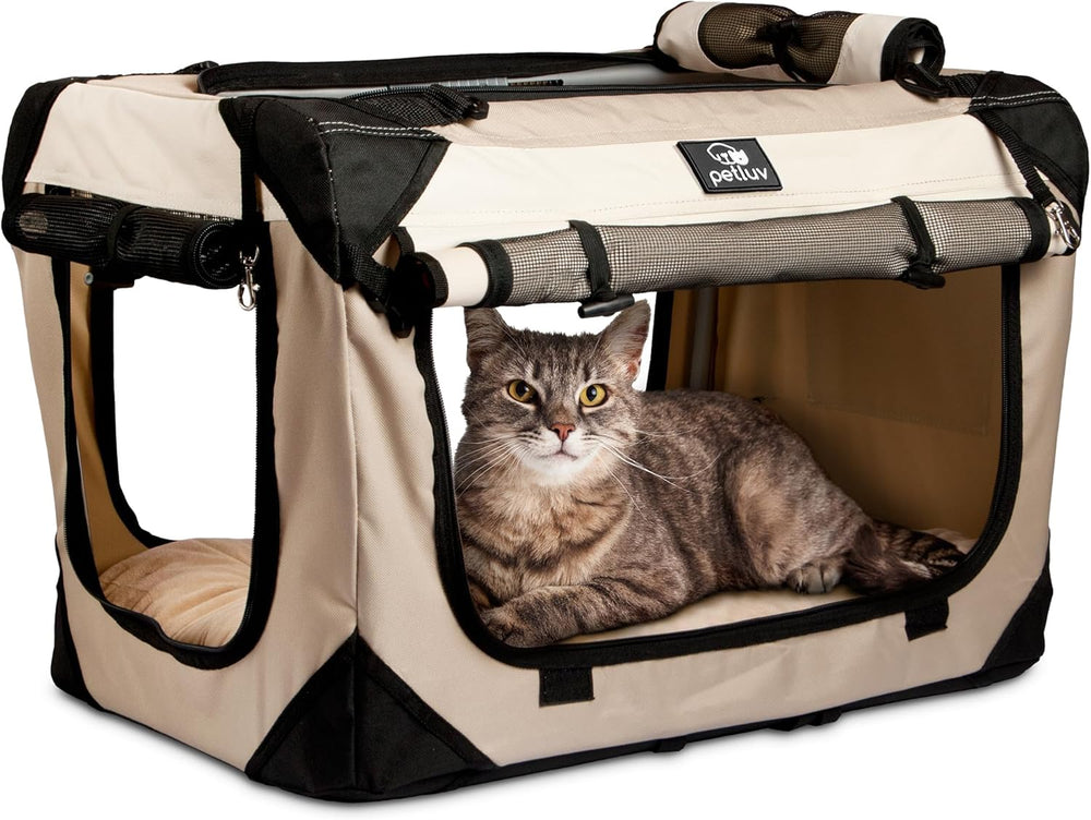 Cat & Dog Pet Carrier, Soft-Sided, Large 24"x16"x16", Fits Large Cat, 2 Cats, or Medium Dog Comfortably, Great for Travel & Vet Visits, Privacy Windows, Removable Bed, Locking Zippers, Foldable -J12-0732