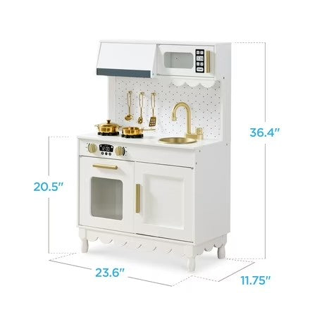 Best Choice Products Wooden Cottage Kids Pretend Play Kitchen with 5 Accessories and Toy Storage - White - G7 - 984