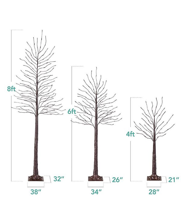 Best Choice Products Set of 3 Lighted Twig Birch Trees, 4ft, 6ft, 8ft w/ 300 LEDs, Warm White, Multicolor Lights - Brown - E11 - 1085