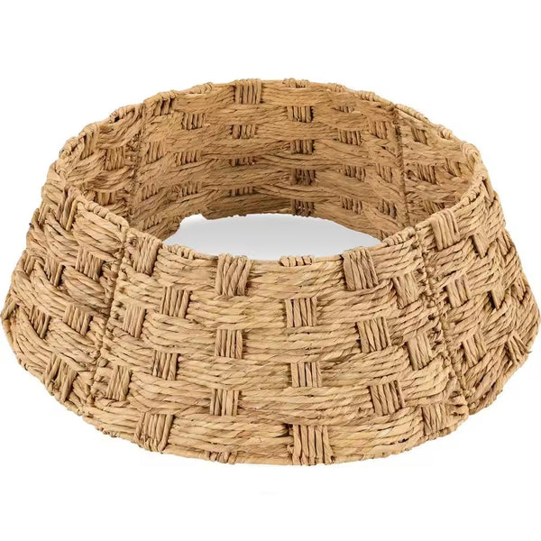 36 in. Basket Woven Hyacinth Christmas Cellulose Tree Collar, Skirt Accessory with Cord Cut-Out in Natural-G1-1592