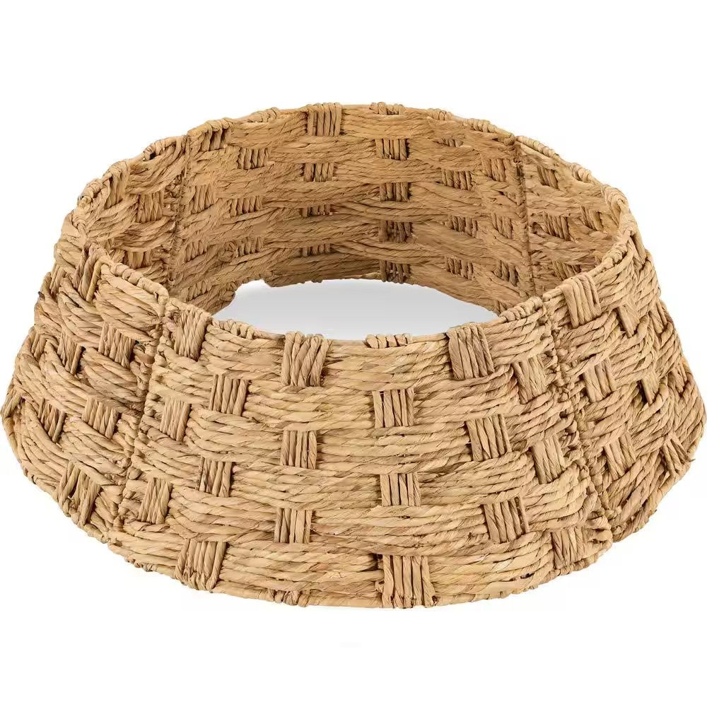 36 in. Basket Woven Hyacinth Christmas Cellulose Tree Collar, Skirt Accessory with Cord Cut-Out in Natural-G1-1592 -E2-1649
