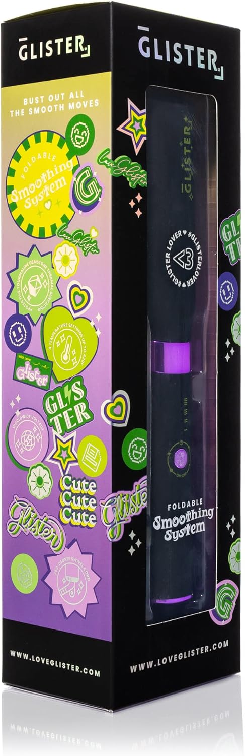 Glister Folding Hair Straightener Brush, Hair Brush for Hair Straightening, Volumizer, Fringe Curler, Hair Styling Comb with Adjustable Temperature - Black Berry Splash (Black) - F8 - 1746