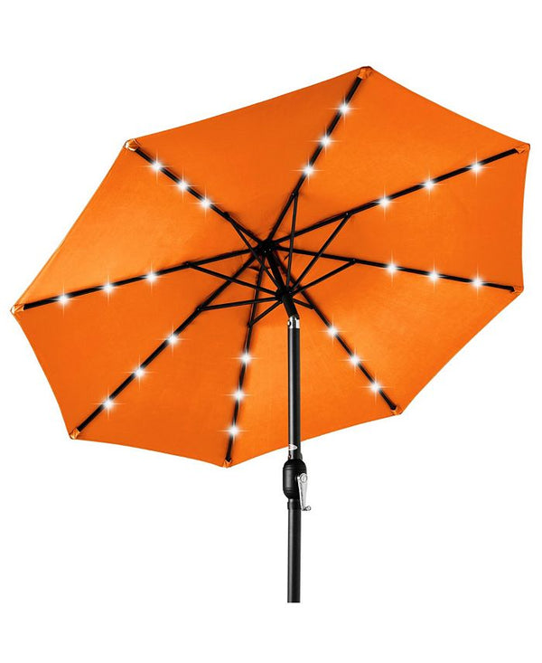 10ft Solar LED Lighted Patio Umbrella w/ Tilt Adjustment, UV-Resistant Fabric - Orange - 323