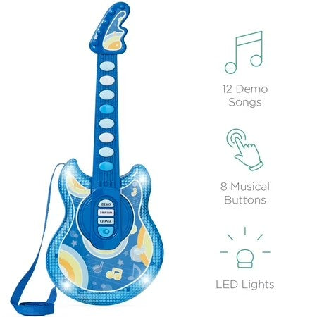Best Choice Products 19in Kids Flash Guitar, Pretend Play Musical Instrument Toy for Toddlers w/ Mic, Stand - Navy - K5 - 420