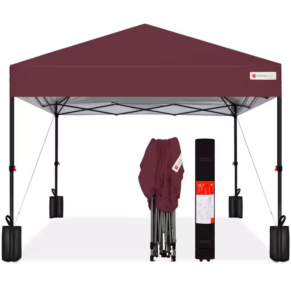 10 ft. x 10 ft. Burgundy Easy Setup Pop Up Canopy Instant Portable Tent w/1-Button Push and Carry Case - 1593