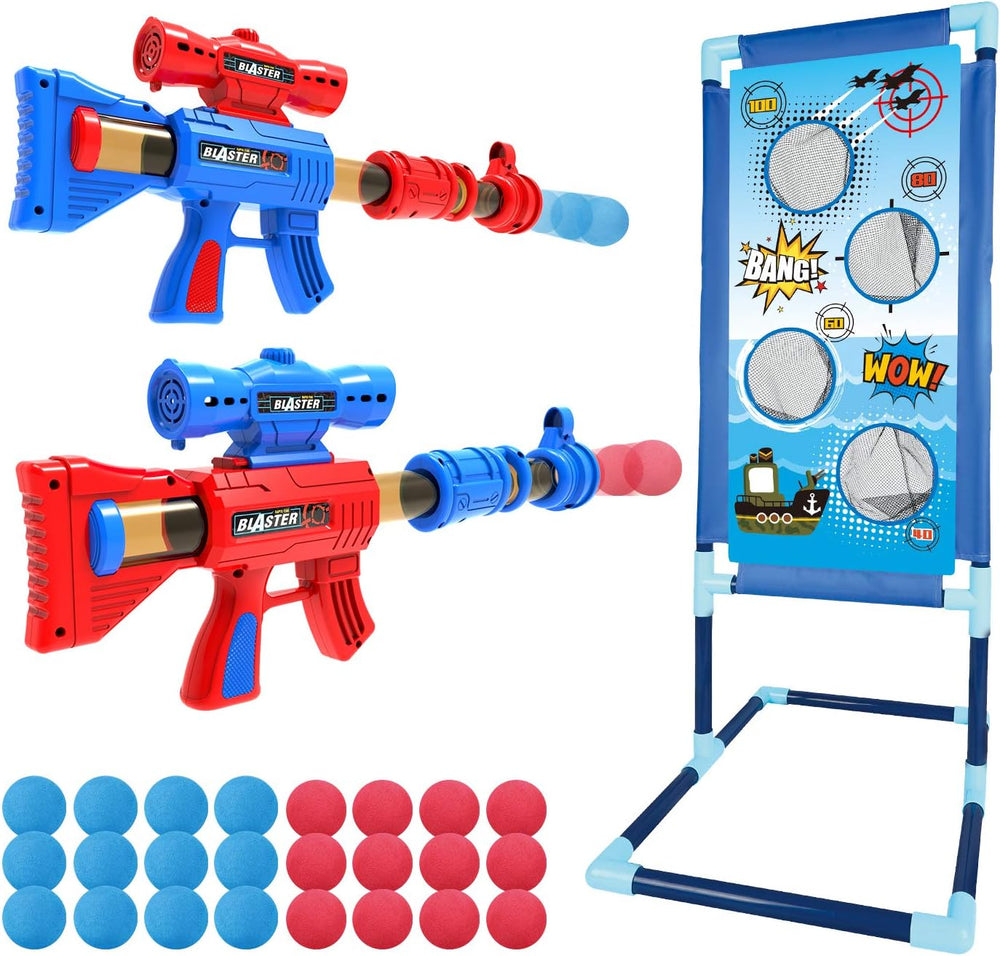 YEEBAY Shooting Game Toy for Age 6, 7, 8,9,10+ Years Old Kids, Boys - 2pk Air Guns & Shooting Target & 24 Foam Balls - Ideal Gift - Compatible with Toy Guns 1454