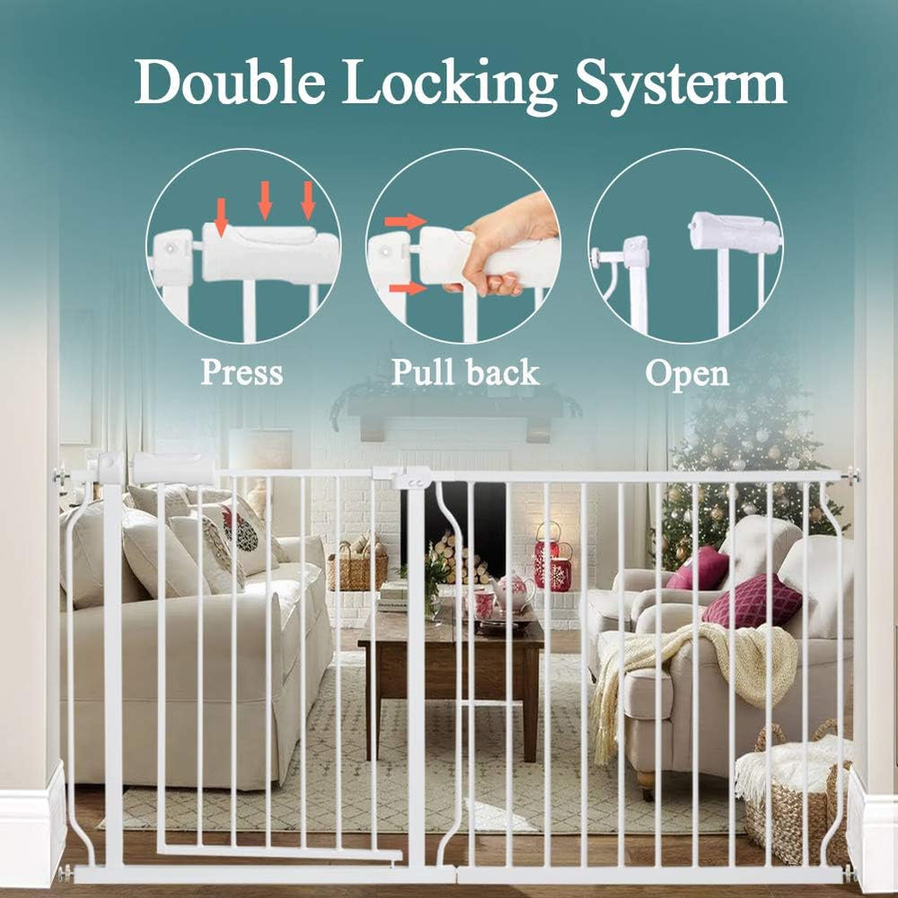 ALLAIBB Extra Wide Pressure Mounted Baby Gate Walk Through Child Kids Safety Toddler White Long Large Pet Dog Gates with Extension for doorways Kitchen and Living Room (57.48-62.20"/146-158cm) - A4 - 437