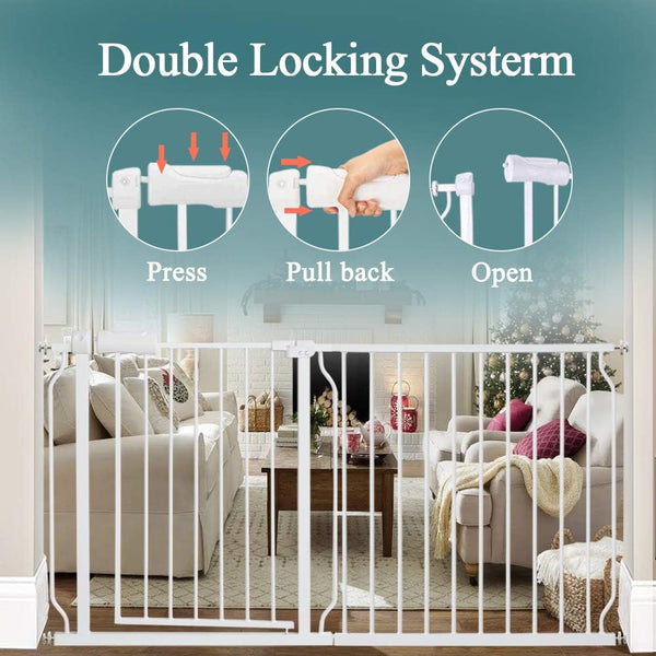ALLAIBB Extra Wide Pressure Mounted Baby Gate Walk Through Child Kids Safety Toddler White Long Large Pet Dog Gates with Extension for doorways Kitchen and Living Room (57.48-62.20"/146-158cm) - A4 - 438
