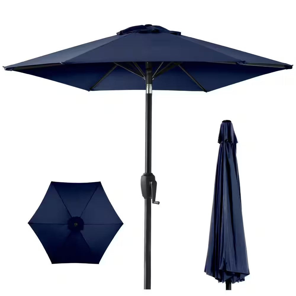 7.5 ft Heavy-Duty Outdoor Market Patio Umbrella with Push Button Tilt, Easy Crank Lift in Navy Blue M49