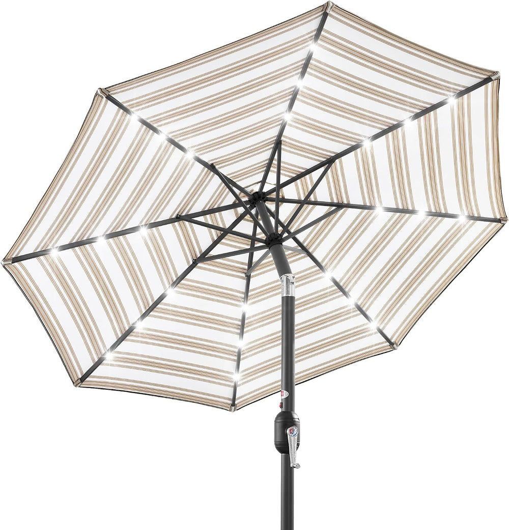 Best Choice Products 10ft Solar Polyester LED Lighted Patio Umbrella w/Tilt Adjustment and UV-Resistant Fabric - Striped Tan - L4 - 378