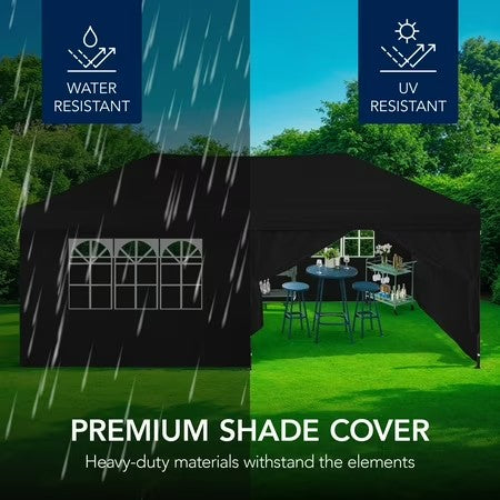 Best Choice Products 10x20ft Party Tent Pop Up Canopy Easy Setup w/ 1-Button Setup, Wheeled Case, 4 Weight Bags - Black - B6 - 474