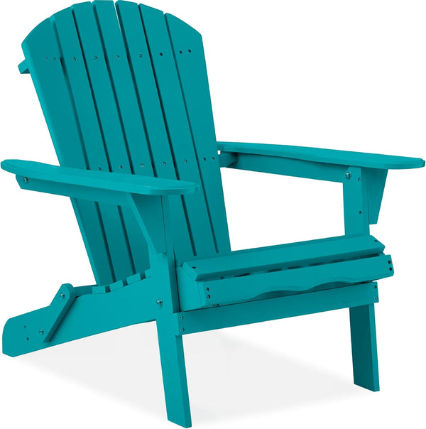 Folding Adirondack Chair Outdoor Wooden Accent Furniture Fire Pit Lounge Chairs for Yard, Garden, Patio w/ 350lb Weight Capacity - Peacock Blue - J240