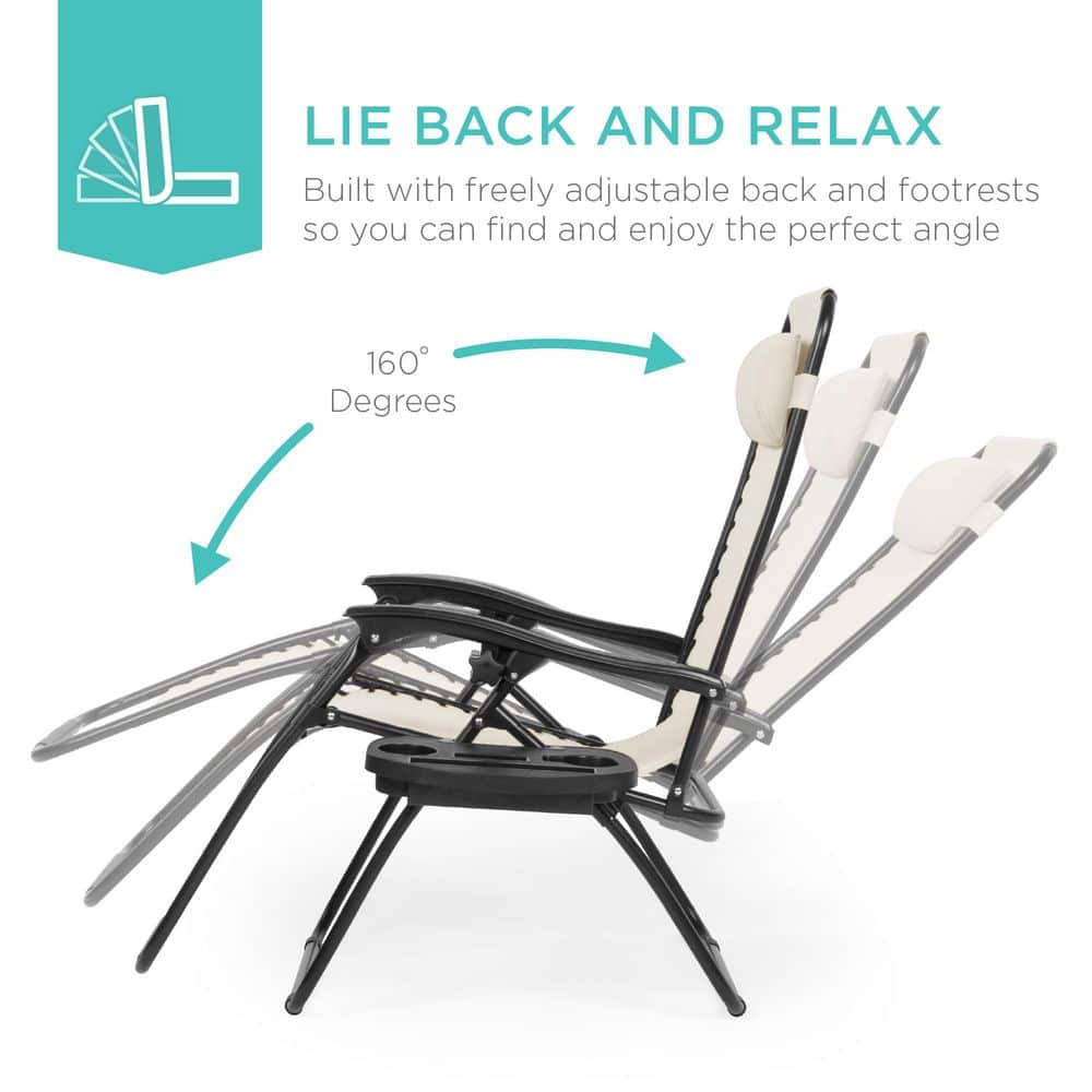 Ivory Metal Zero Gravity Reclining Lawn Chair with Cup Holders (2-Pack) - D10 - 599