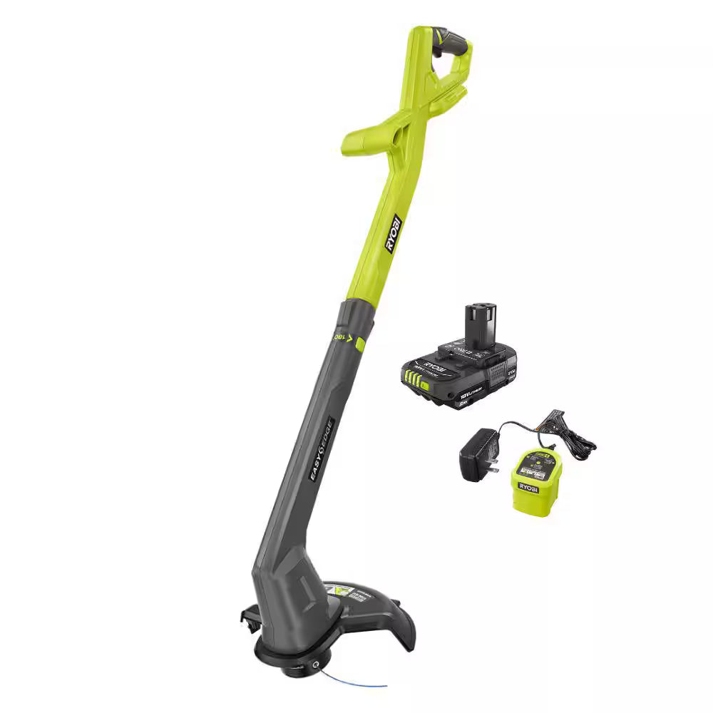 RYOBI ONE+ 18V 10 in. Cordless Battery String Trimmer/Edger with 2.0 Ah Battery and Charger - 1045
